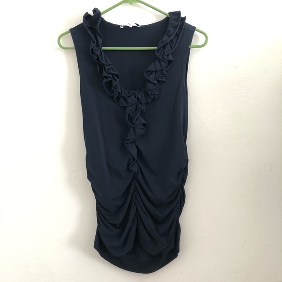 4/$25 CAbi Ruffle Ruched Tank Top Navy Blue Medium - Picture 2 of 6